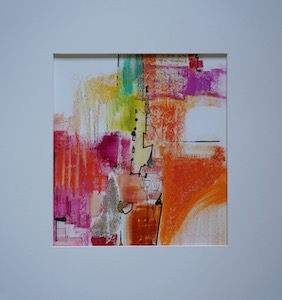<b>#110 - Unframed Mixed Media Abstract – Matted Size 18” x 19” (3½” mat) - $350</b><br/>Image Size 11” x 12”<br/>Unframed<br/><br/>