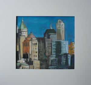 <b>#18 - Unframed Pastel Cityscape – Matted Size 19” x 18” (3½” mat) - $350</b><br/>Image Size 12” x 11”<br/>Unframed<br/><br/>
