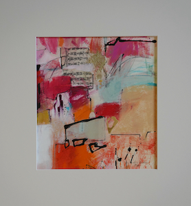 <b>#55 - Unframed Mixed Media Abstract – Matted Size 18” x 19” (3½” mat) - $350</b><br/>Image Size 11” x 12”<br/>Unframed<br/>Sold<br/>