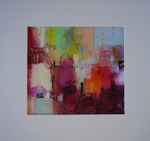 <b>#83 - Unframed Mixed Media Abstract – Matted Size 19” x 18” (3½” mat) - $350</b><br/>Image Size 12” x 11”<br/>Unframed<br/>Sold<br/>