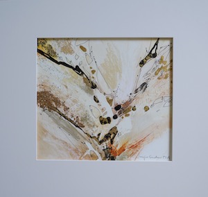 <b>#87 - Unframed Mixed Media Abstract – Matted Size 19” x 18” (3½” mat) - $350</b><br/>Image Size 12” x 11”<br/>Unframed<br/><br/>
