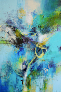 <b>Blue and Green with Yellow Flow 1 (Acrylic)</b><br/>Image Size 24 x 36<br/>Gallery Wrapped Canvas<br/><br/>