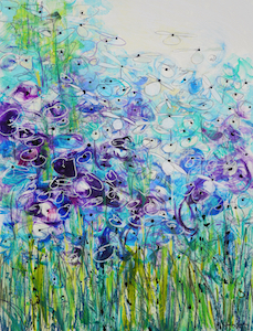 <b>Blue and Purple Flower Series 4</b><br/>Image Size 22 x 30<br/>Framed Size 33 x 41<br/>Sold<br/>