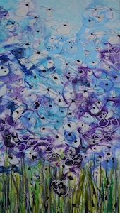 <b>Blue and Purple Flower Series 8</b><br/>Image Size 16 x 28<br/>Framed Size 25 x 37<br/>Sold<br/>