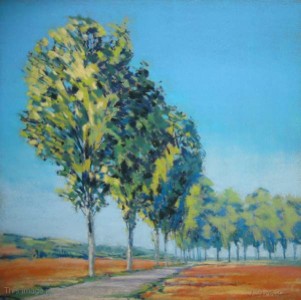 <b>Normandy Poplars II</b><br/>Image Size 18 x 18<br/>Framed Size 26 x 26<br/>Sold<br/>