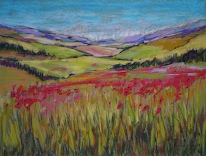 <b>Poppies and Fields, England 2</b><br/>Image Size 24 x 18<br/>Framed Size 32 x 26<br/>Sold<br/>