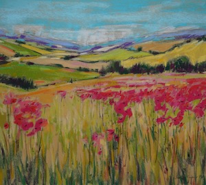 <b>Poppies and Fields, England</b><br/>Image Size 20 x 18<br/>Framed Size 28 x 26<br/><br/>