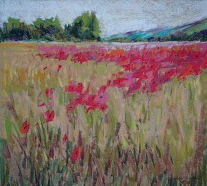 <b>Poppies and Hills 2</b><br/>Image Size 20 x 18<br/>Framed Size 28 x 26<br/>Sold<br/>