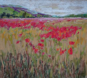 <b>Poppies and Hills 3</b><br/>Image Size 20 x 18<br/>Framed Size 28 x 26<br/>Sold<br/>