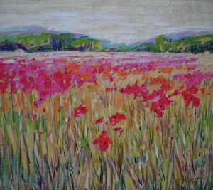 <b>Poppies and Hills</b><br/>Image Size 20 x 18<br/>Framed Size 28 x 26<br/>Sold<br/>
