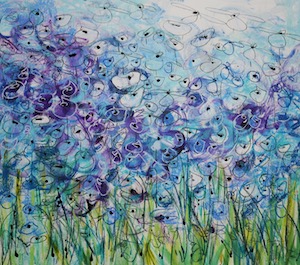 <b>Purple and Blue Flower Series 1</b><br/>Image Size 22 x 20<br/>Framed Size 33 x 31<br/>Sold<br/>