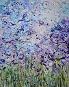 <b>Purple and Blue Flower Series 2</b><br/>Image Size 22 x 20<br/>Framed Size 33 x 31<br/>Sold<br/>