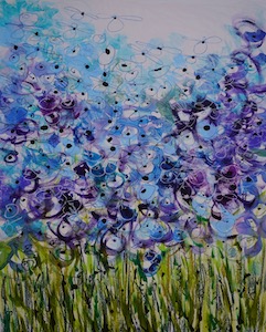 <b>Purple and Blue Flower Series 4</b><br/>Image Size 22 x 30<br/>Framed Size 33 x 41<br/>Sold<br/>