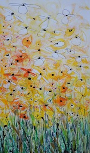 <b>Yellow and Orange Flower Series 1</b><br/>Image Size 16 x 28<br/>Framed Size 25 x 37<br/>Sold<br/>