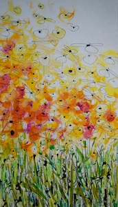 <b>Yellow and Orange Flower Series 5</b><br/>Image Size 16 x 28<br/>Framed Size 25 x 37<br/><br/>